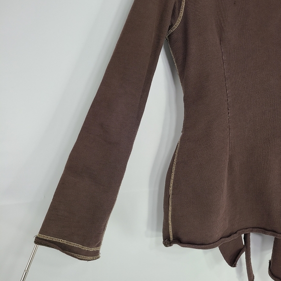 Lucky Brand Open-Front Cardigan Pockets Tie Front Brown Distressed Size X-Small - Picture 7 of 9
